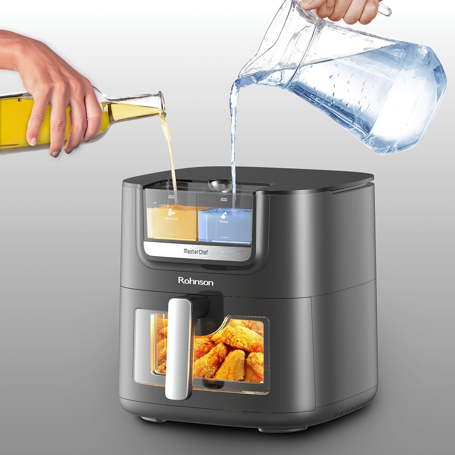 Rohnson R-2887 MasterChef Air Fryer XXL adding oil and water