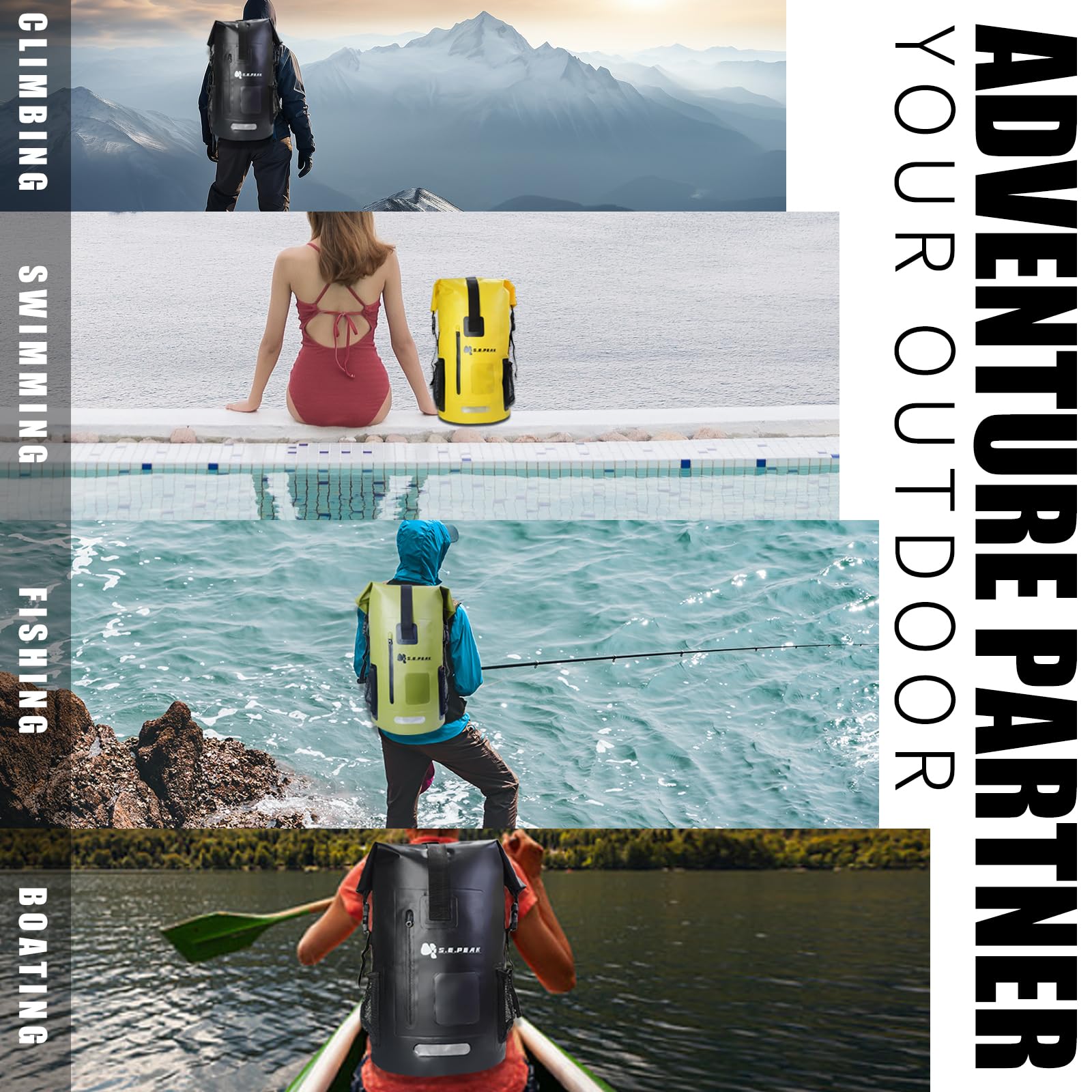 SEPEAK Wasserdichter Marine-Trockensack, Roll-Top-Rucksack, robuster Trockensack für Kajakfahren, Bootfahren, Schwimmen, Tauchen, Surfen, Rafting, Angeln, Camping, Wandern, mit reflektierenden