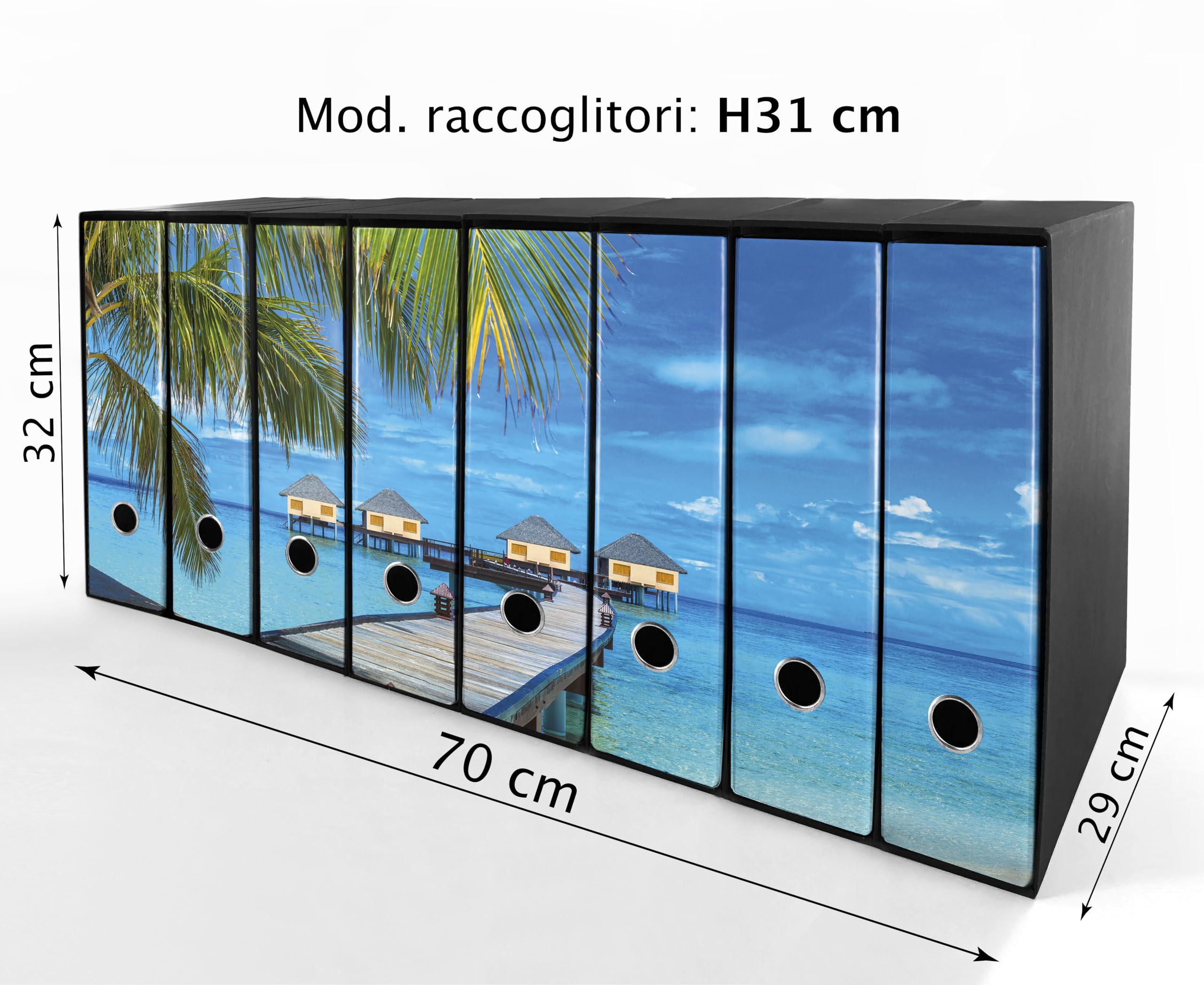 Set da 8 raccoglitori ad anelli MALDIVE - Faldoni SHAREPRINTING (H31 con 2 anelli)