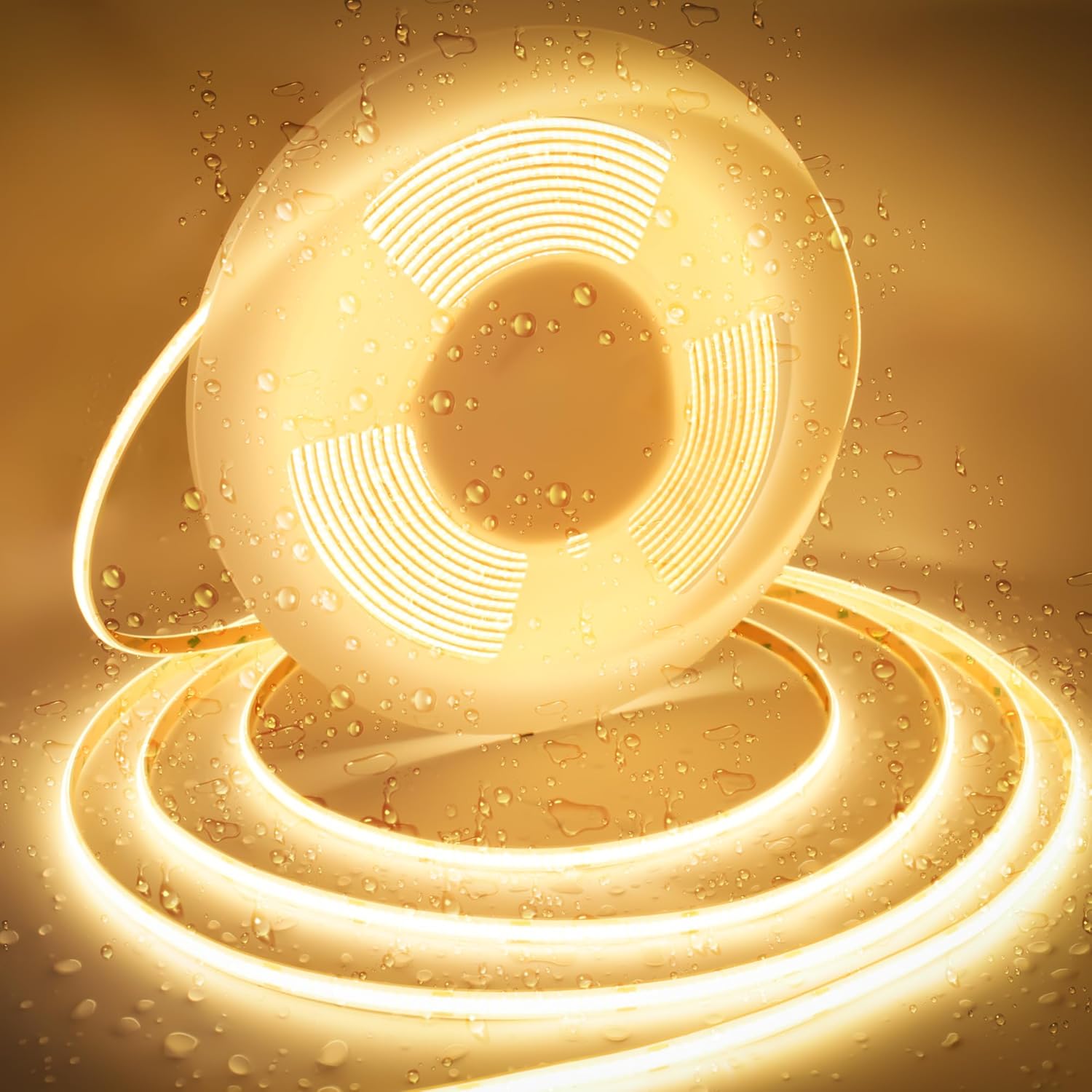 32.8ft COB LED Strip Lights Waterproof IP68, 3000K Warm White Outdoor 24V Dimmable Silicone LED Tape Lighting High Density, 6000LM+, 3200LEDs Clips and Screws(Power Supply Not Included)