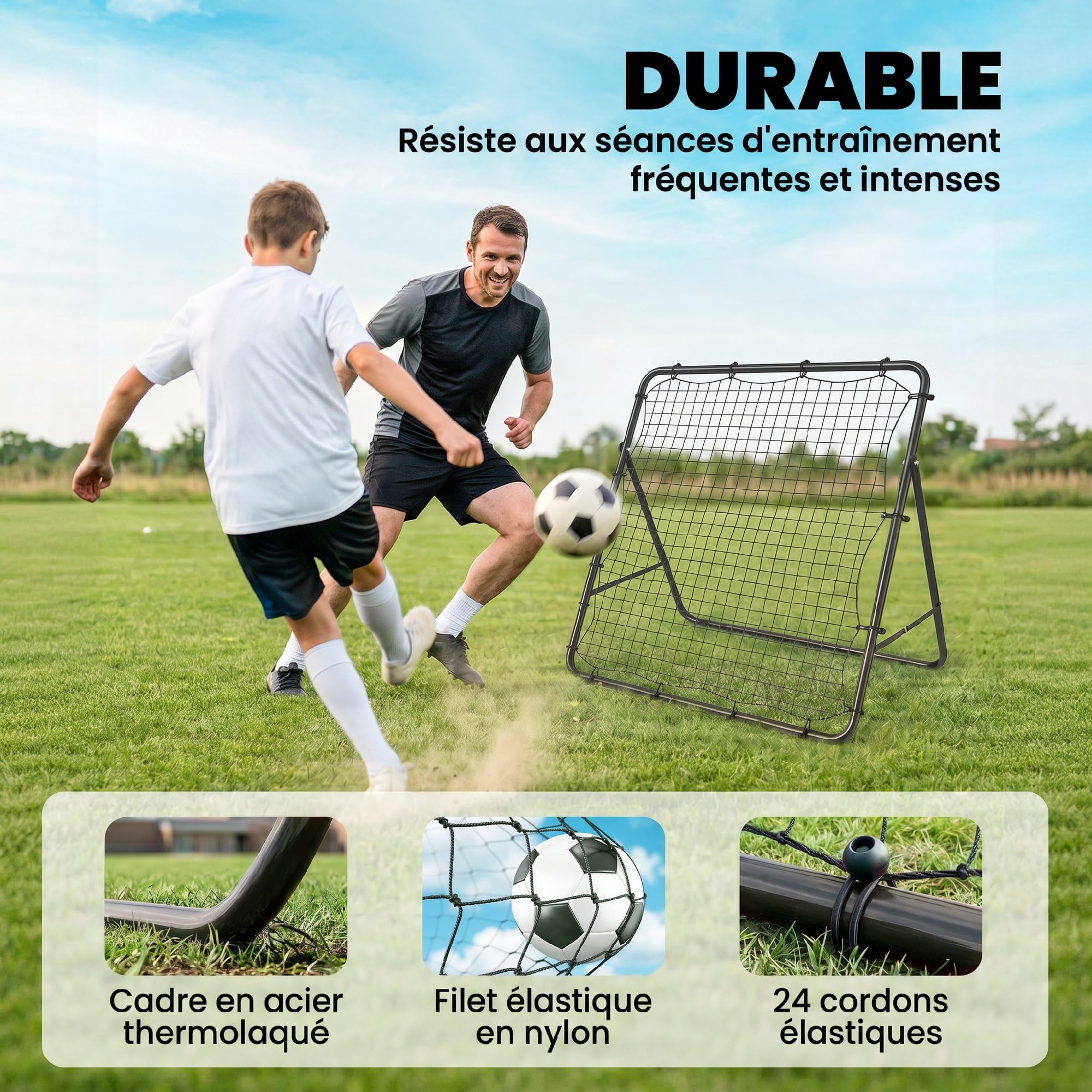 SPORTNOW Filet de Rebond Réglable à 5 Angles en Acier, Multisport Pliable 120x73x112cm Noir