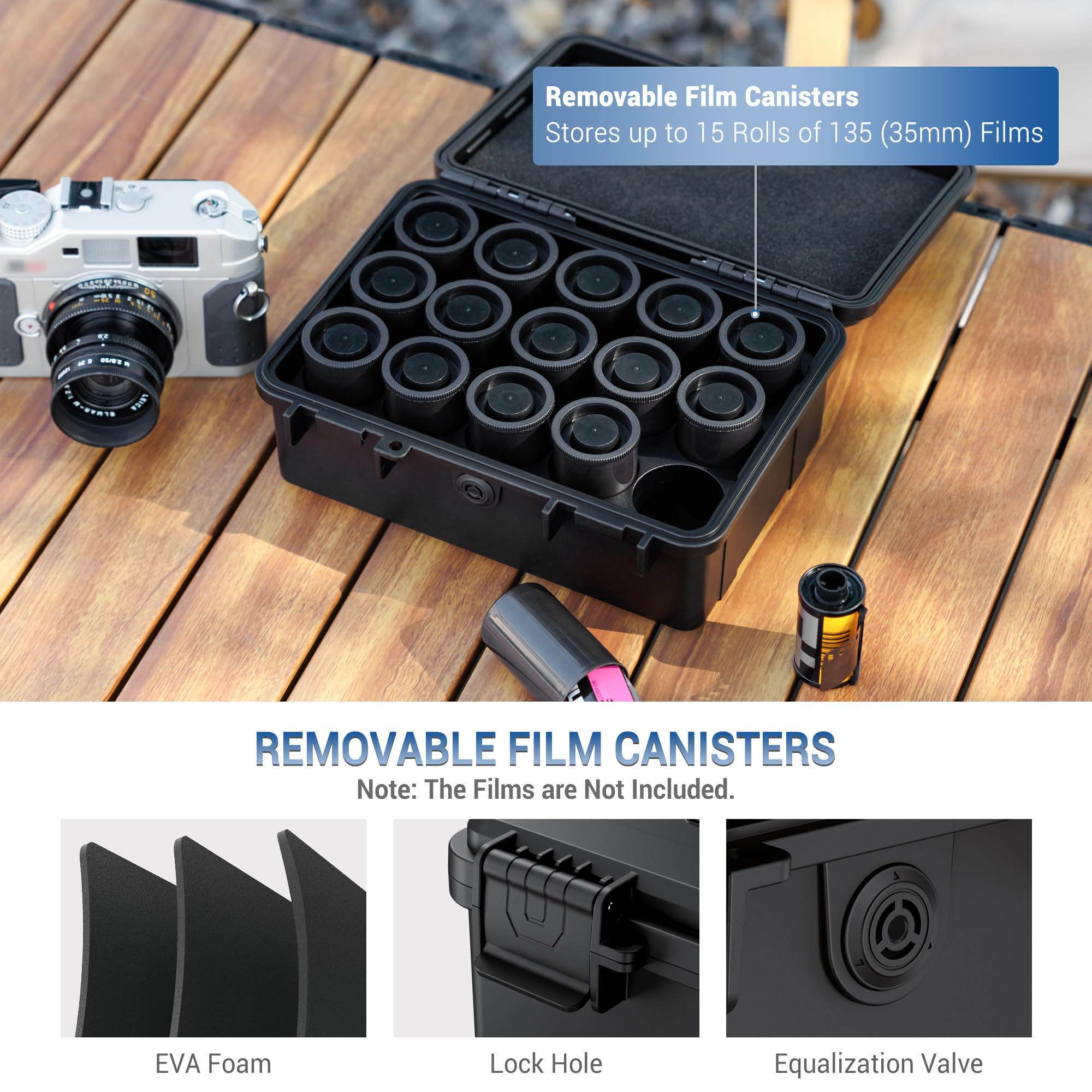 JJC Rouleaux de film rigide 35 mm 15 bidons étanche IP67 résistant aux chocs protection films négatifs
