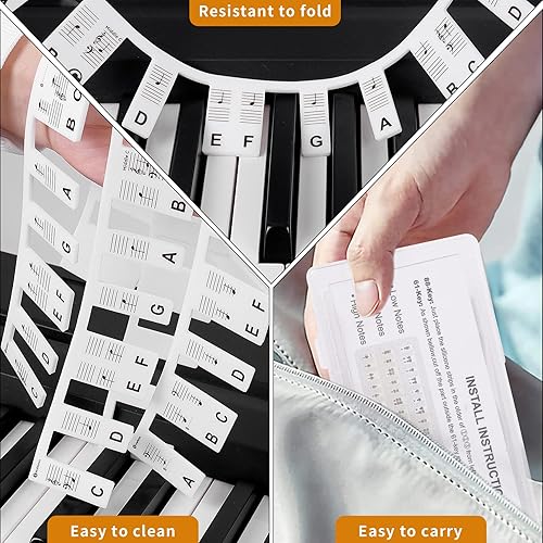Miniatura 5 de Calcomanías para teclado de piano, calcomanías de teclado, calcomanías extraíbles para notas, 88 teclas, tamaño completo para principiantes y