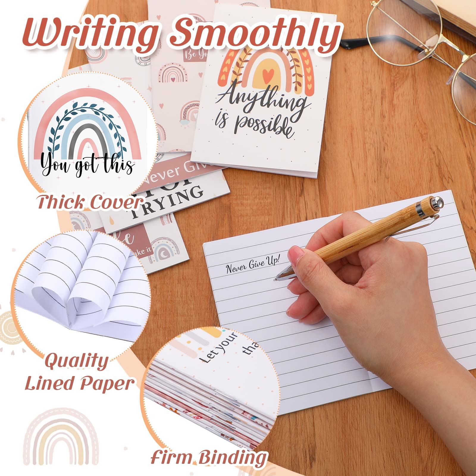 Colarr Regalos inspiradores, mini diario motivacional de arcoíris bohemio de bolsillo pequeño a granel, cuadernos inspiradores de agradecimiento, blocs de notas para estudiantes, suministros de