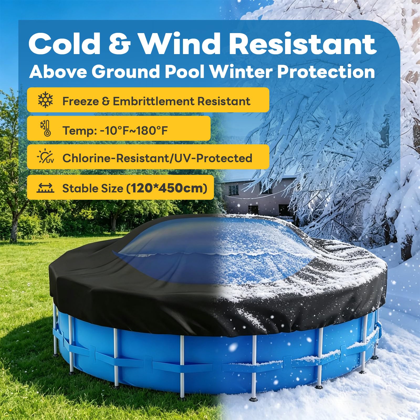 Cojín de Piscina XXL de Invierno, Rectangular, 120 x 450 cm, cojín de Aire para Resistente a Las heladas, Cloro para Redondas y rectangulares, cojín de Piscina con válvula de