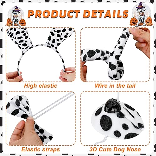 Miniatura 4 de QZYL Disfraz de Dálmata de Halloween, trajes de cosplay de cachorro manchado, camiseta tutú con diadema, cola y nariz, corbatín y calcetines para