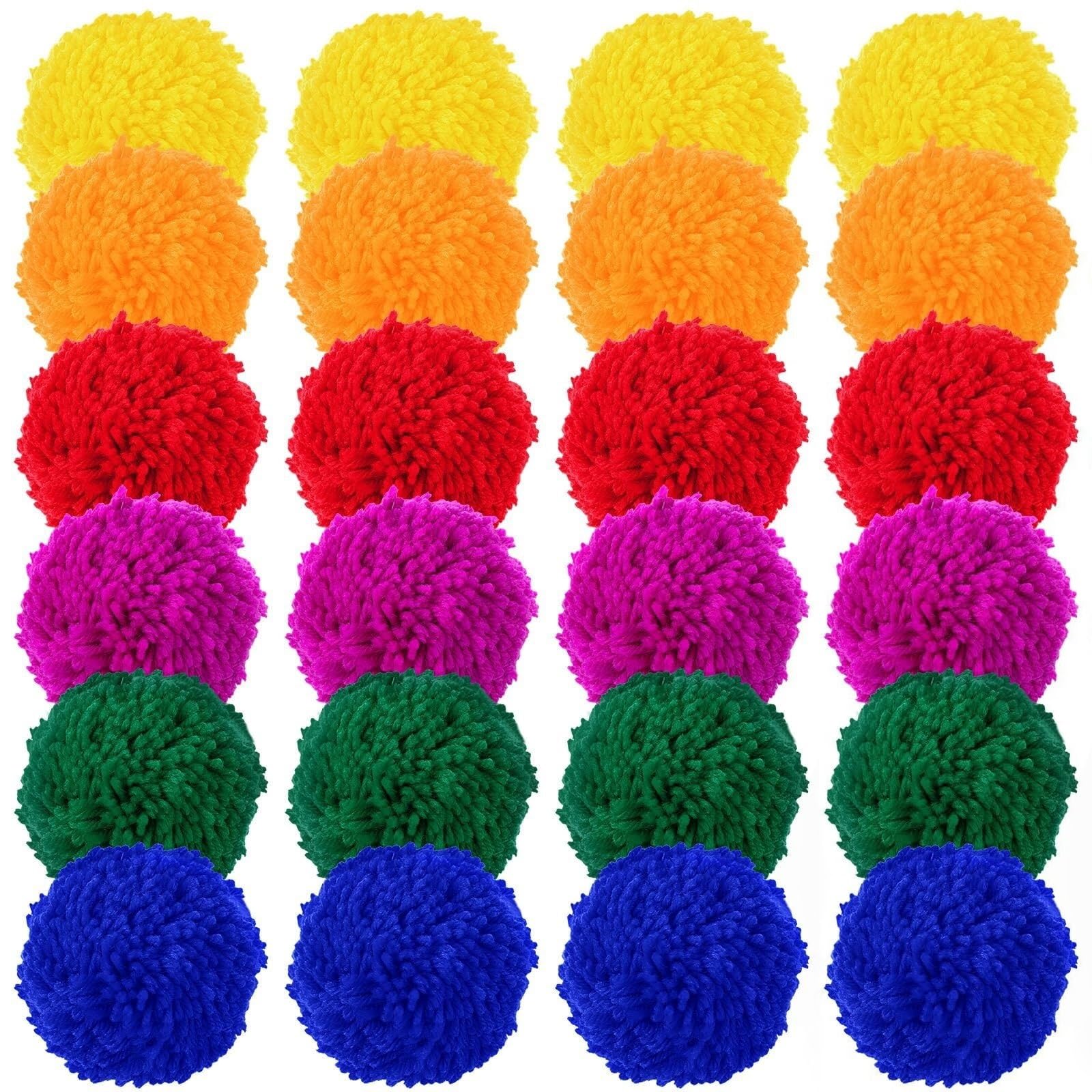 FRESHBALL 24 Pcs Kickballs Dodgeballs 4 Inches Soft Acrylic Yarn Dodgeballs Playground Balls Large Hand Ball Physical Education Equipment for Kids Adults Handball Outdoor Game Indoor Play, 6 Colors