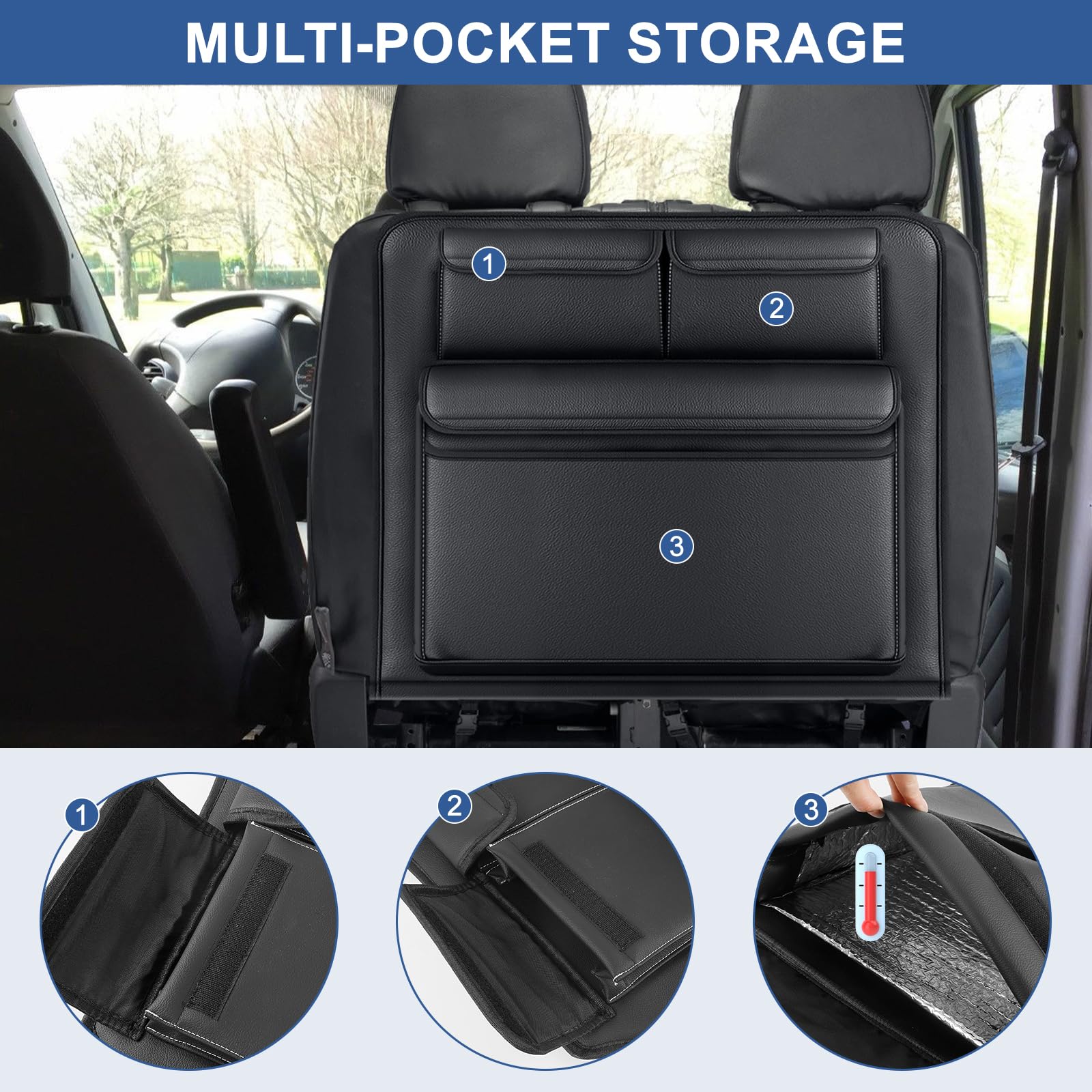 Organizador Asiento Trasero de Coche repuesto para Renault Trafic, Protector de Respaldo Plegable, Bolsa de Almacenamiento para Coche, Fácil Montaje para Viajes y Diario Piel Sintética (Doble)