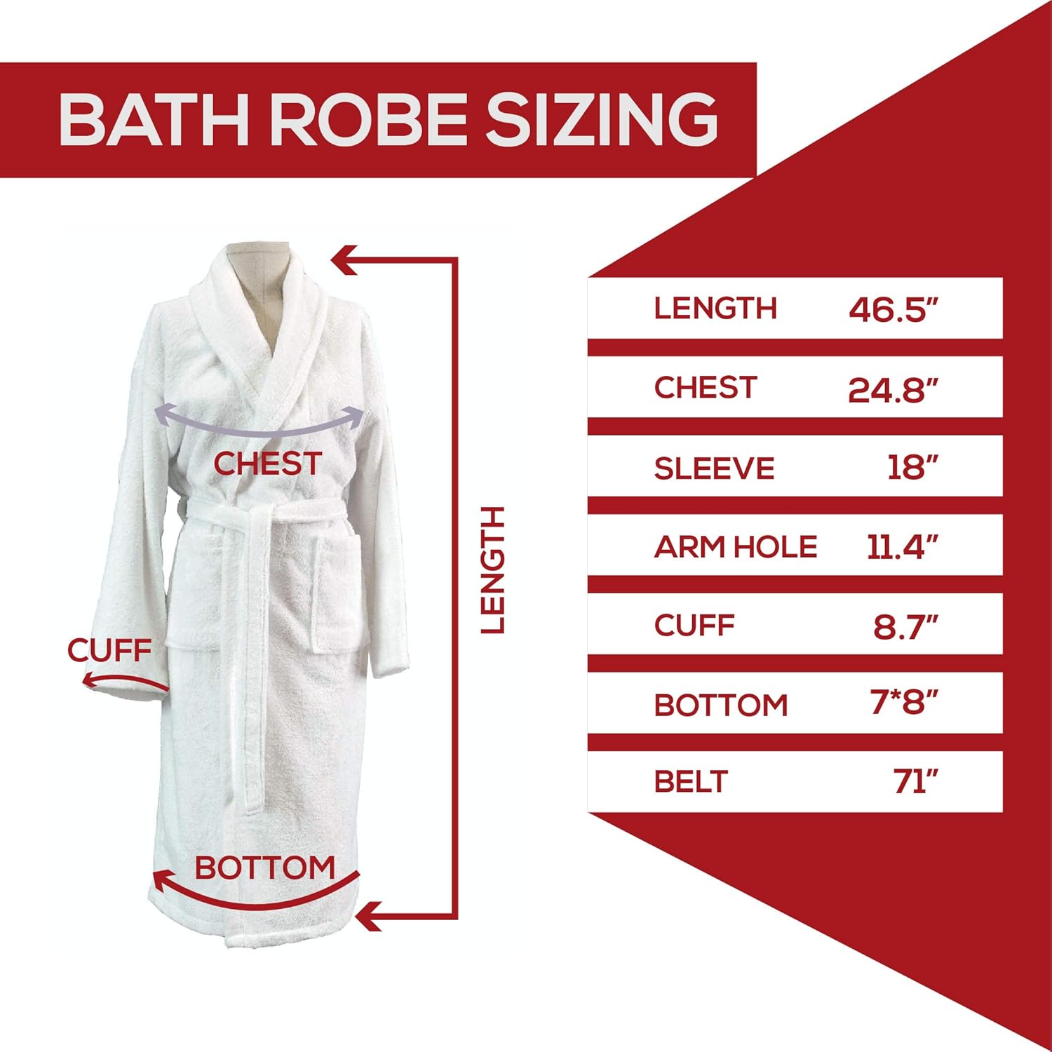 Terry Towels Classic Bath Robe, Premium Spa Robe, one size fits all, White : Clothing, Shoes & Jewelry