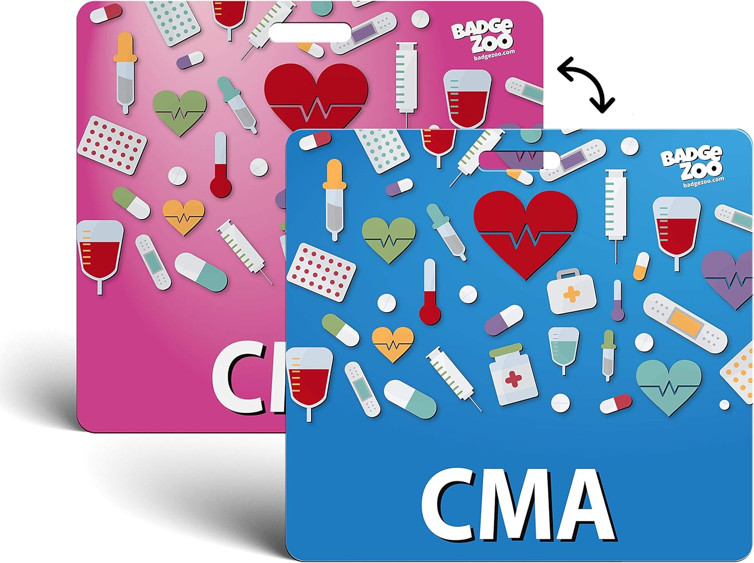 CMA Badge Buddy Pink/Blue Horizontal Heavy Duty with Medical Icons Identification Card - by BadgeZoo