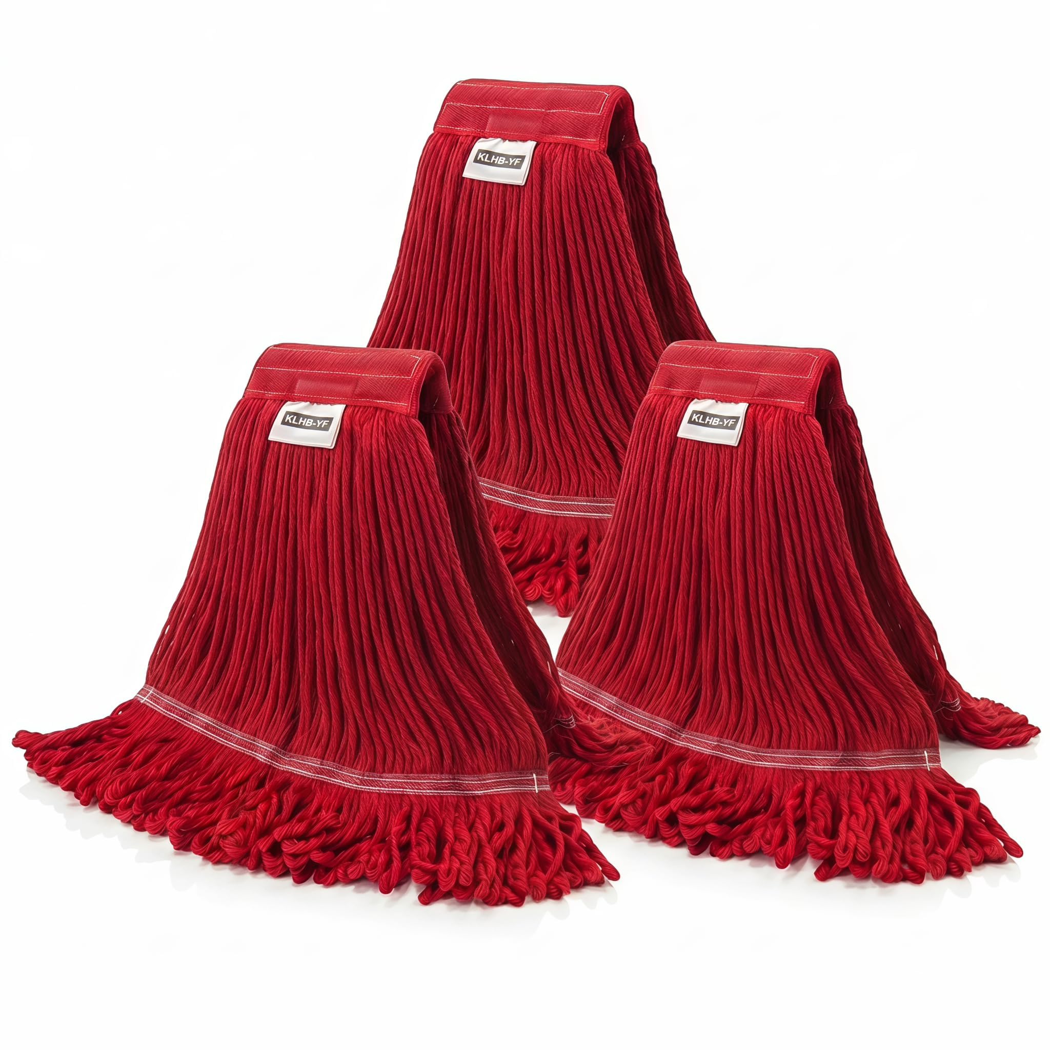 Heavy Duty Commercial String Mop Heads, 3 Pack Cotton Red Mop Head Replacement, Machine Washable Industrial Mop Head Refills for Janitorial, Restaurant, Warehouse &amp; Office Floor Cleaning