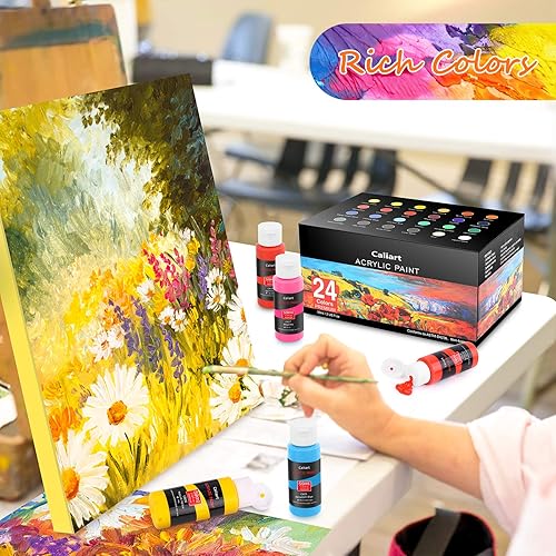 Vista 29 de Caliart Juego de pintura acrílica con 12 pinceles, 24 colores (4.1 fl oz, 4 onzas), pinturas artísticas para artistas, niños, estudiantes, Varios