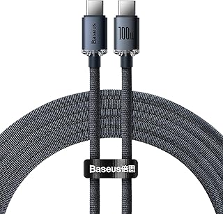 كابل بيانات وشحن سريع من نوع سي الى سلسلة دايناميك، قدرة 100 وات، 2 متر - اسود باسيوس، (هاتف ذكي، حاسوب لوحي، محمول)