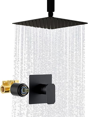 SUBEIXI Juego de grifo de ducha de montaje en techo, cabezal de ducha cuadrado de lluvia de 10 pulgadas, válvula de una sola manija y kit de