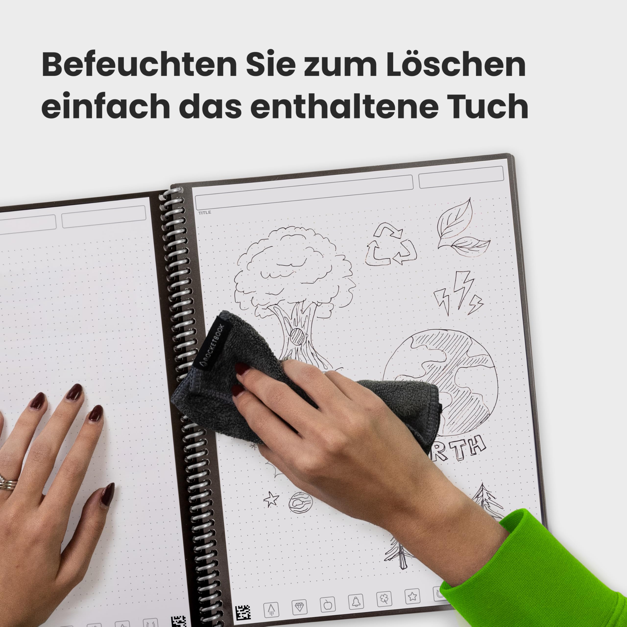 Rocketbook Core wiederverwendbares Spiral-Notizbuch, Format 15 cm x 22,4 cm, Schwarz – gepunktete Seiten, App-Konnektivität, löschbar, robuster Einband, ideal für Schule, Arbeit und kreative Projekte