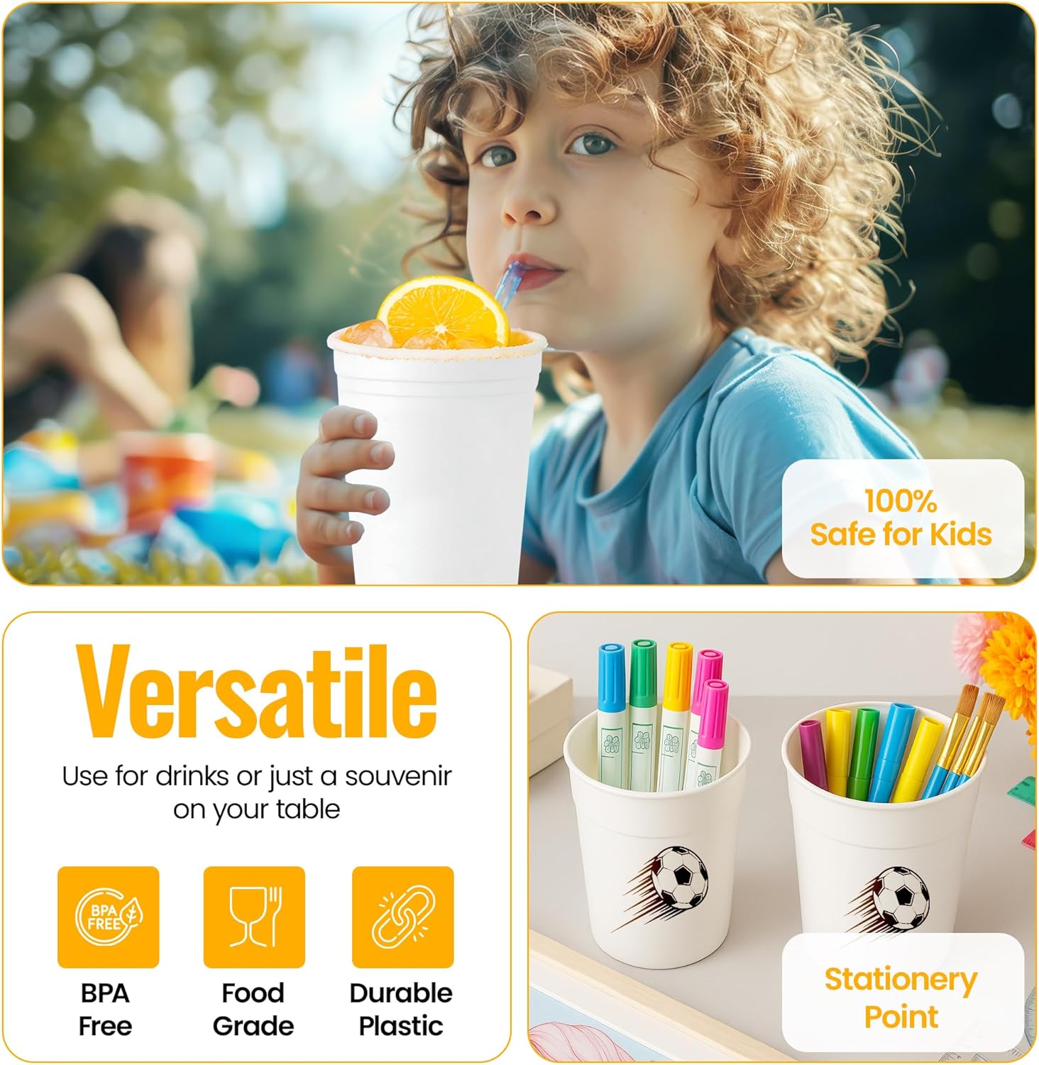 Customizable 16oz white Stadium 10 Cups | Personalized Plastic Party Cups - Reusable White Plastic Cups for Parties-