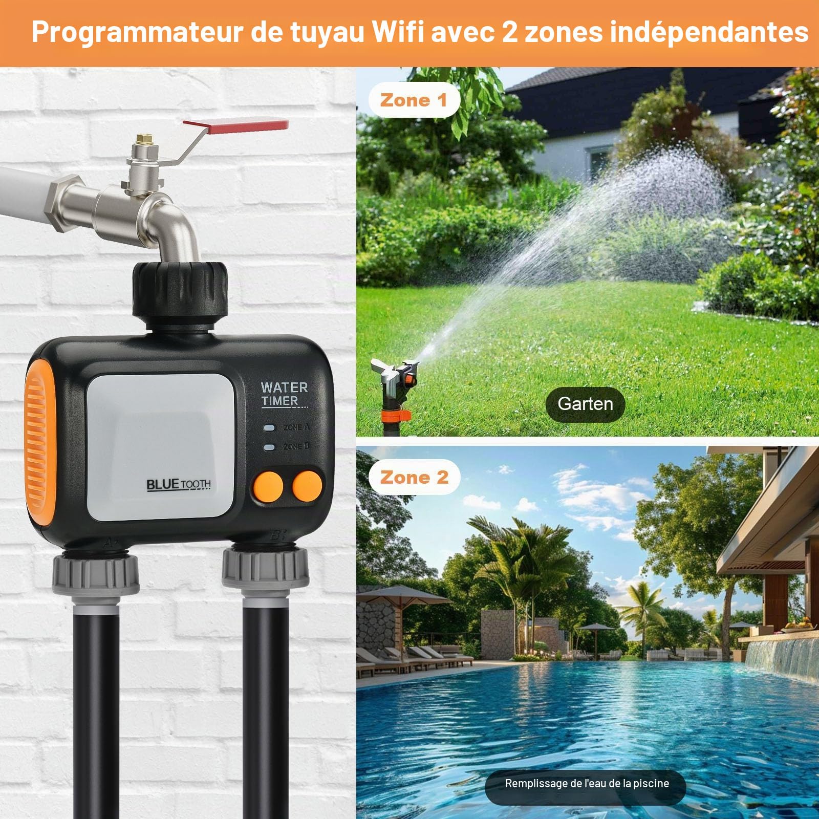 Johgee Programmateur Arrosage WiFi 2 Voies, Minuteur Arrosage Automatique Intelligent avec Contrôle Vocal et APP