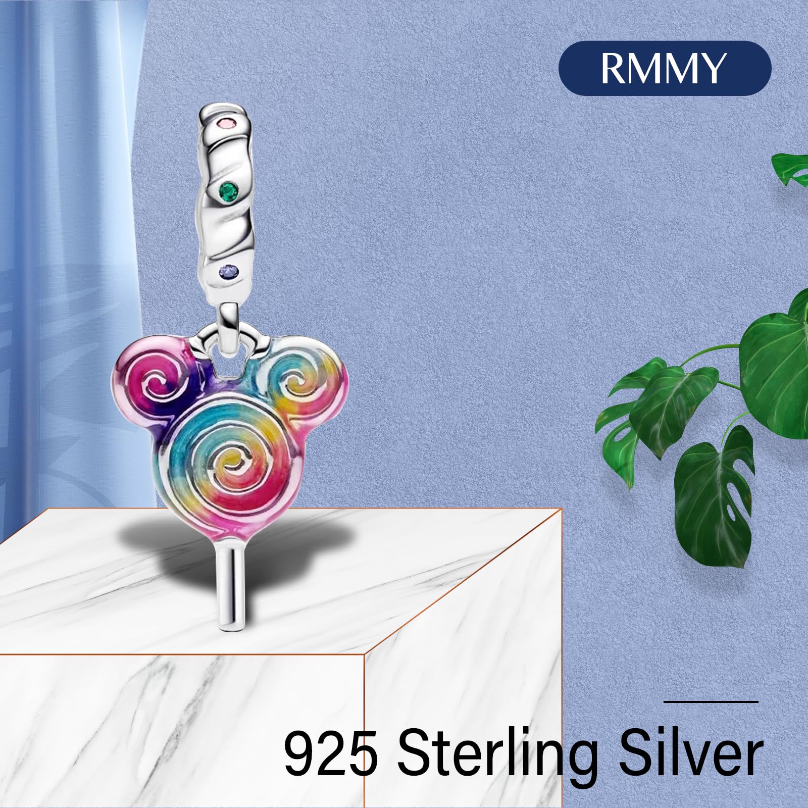 RMMY Charm 925 Sterling Silver Heart Mom Lucky Mouse Movie Pendant Dangle Beads for European Necklaces and Bracelets Valentine's Day Mother's Day Gifts con Gioielli di Zirconia