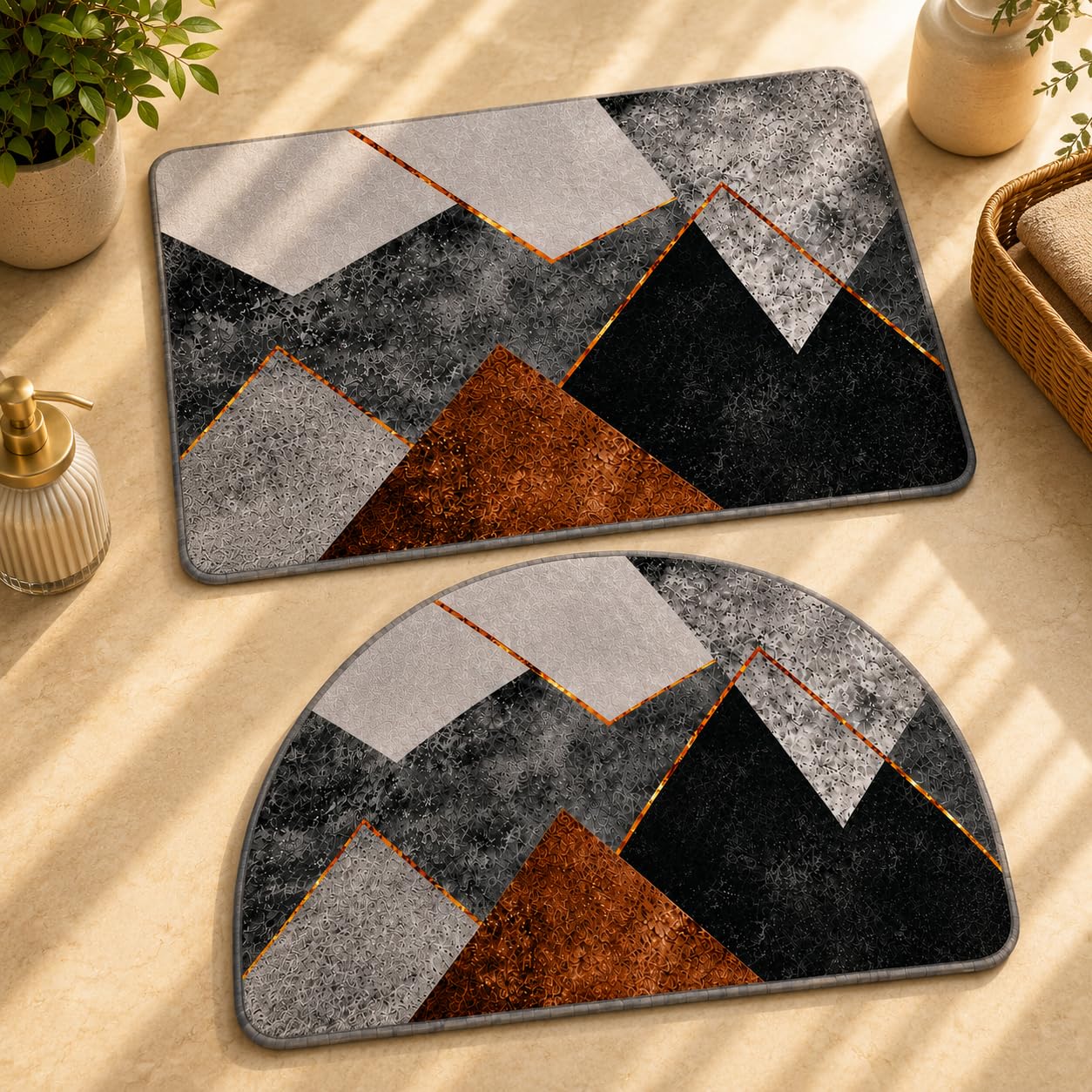 Grey Gold Kitchen Mats - Set of 2 -15