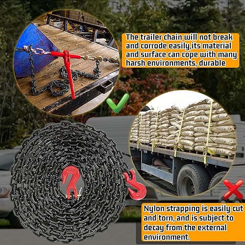 Miniatura 25 de Cadena de transporte G80 Cadena resistente de 1/4 pulgadas × 20 pies con resistencia a la rotura de 3300 libras para remolque Cadenas