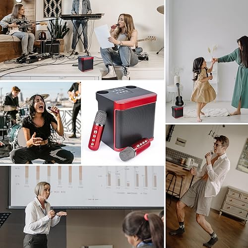 Miniatura 13 de Mini máquina de karaoke para adultos y niños, altavoz portátil de karaoke Bluetooth para TV, con 2 micrófonos inalámbricos, sistema de altavoces PA
