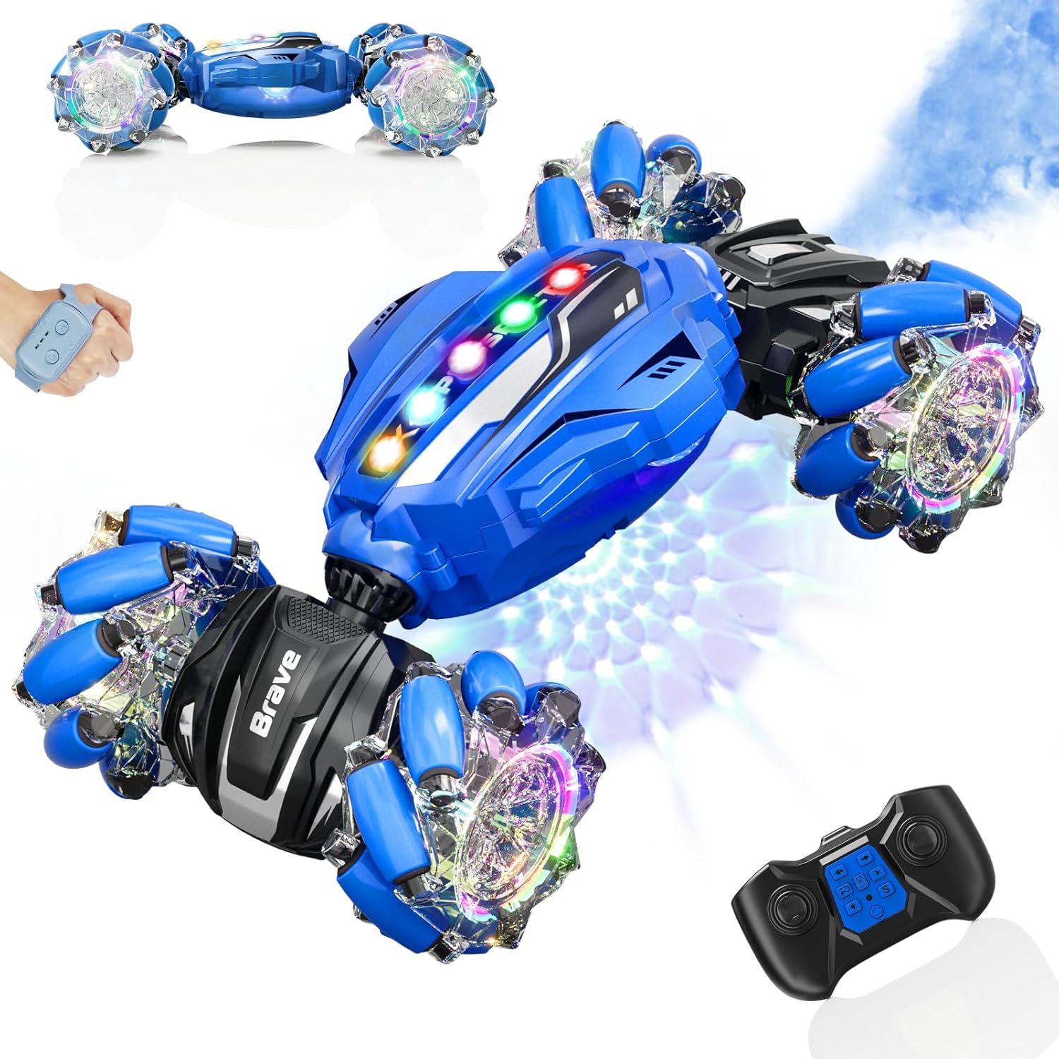 Gesture Sensing RC Stunt Car - Boys Toys Age 6-12, 4WD Hand Controlled Remote Control Car with Light & Music, 360°Rotation Twist Vehicle Toy, Christmas Birthday Gift for Boys Girls Age 6 7 8 9 10 11+ Blue