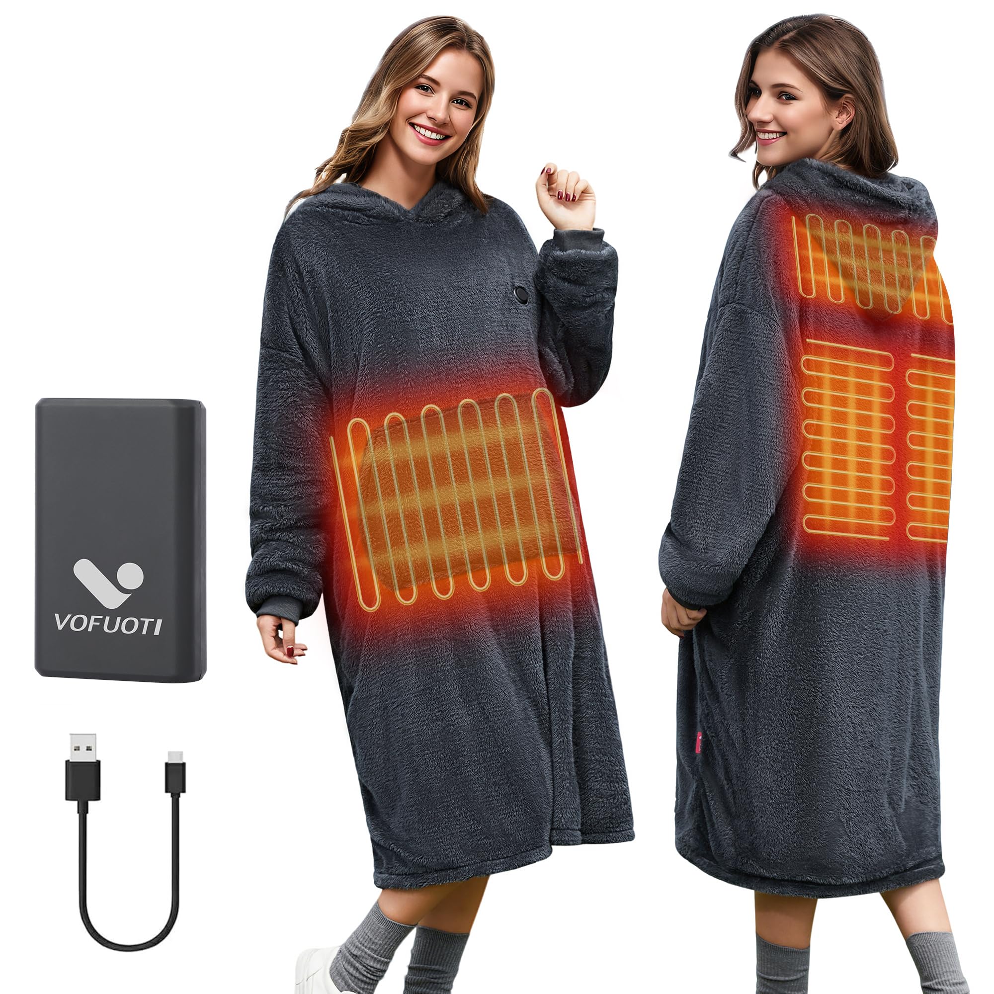 Beheizte Hoodie Decke mit Ärmeln,Heizdecke mit Ärmeln Kabellos mit Akku,10000mAh,Geschenk für Frauen,Tragbare Decke zum Anziehen Erwachsene Kuscheldecke,Weihnachtsgeschenke für Freundin Mütter75*110cm