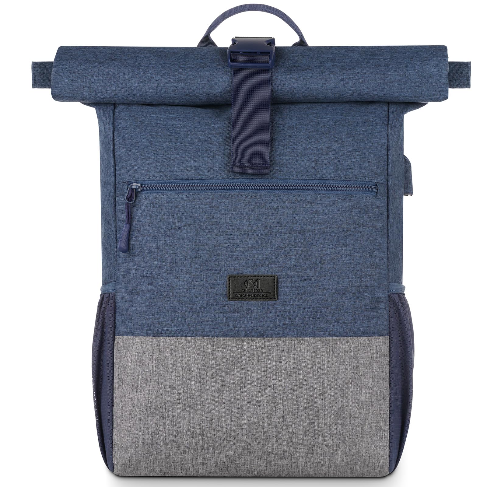 Rolltop Sac à dos pour ordinateur portable 17,3" pour homme, pour université, affaires, vélo, voyage, école, adolescent, bleu gris