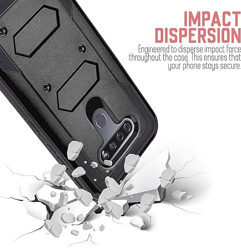 Miniatura 7 de Funda para LG K51, funda LG Q51, cinturón Jackpot Wireless de alta resistencia, protector de pantalla integrado a prueba de golpes, protección de
