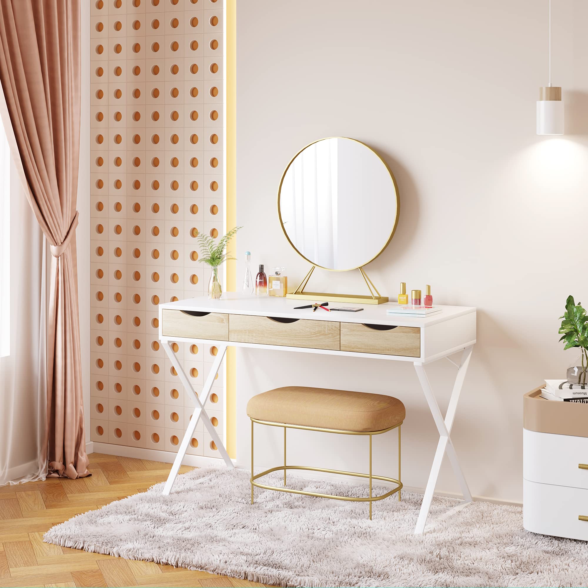 WOLTU Escritorio Blanco de 3 Cajones - Mesa Ordenador Metal-Madera para Oficina Casa/Habitación - 110x50x75cm