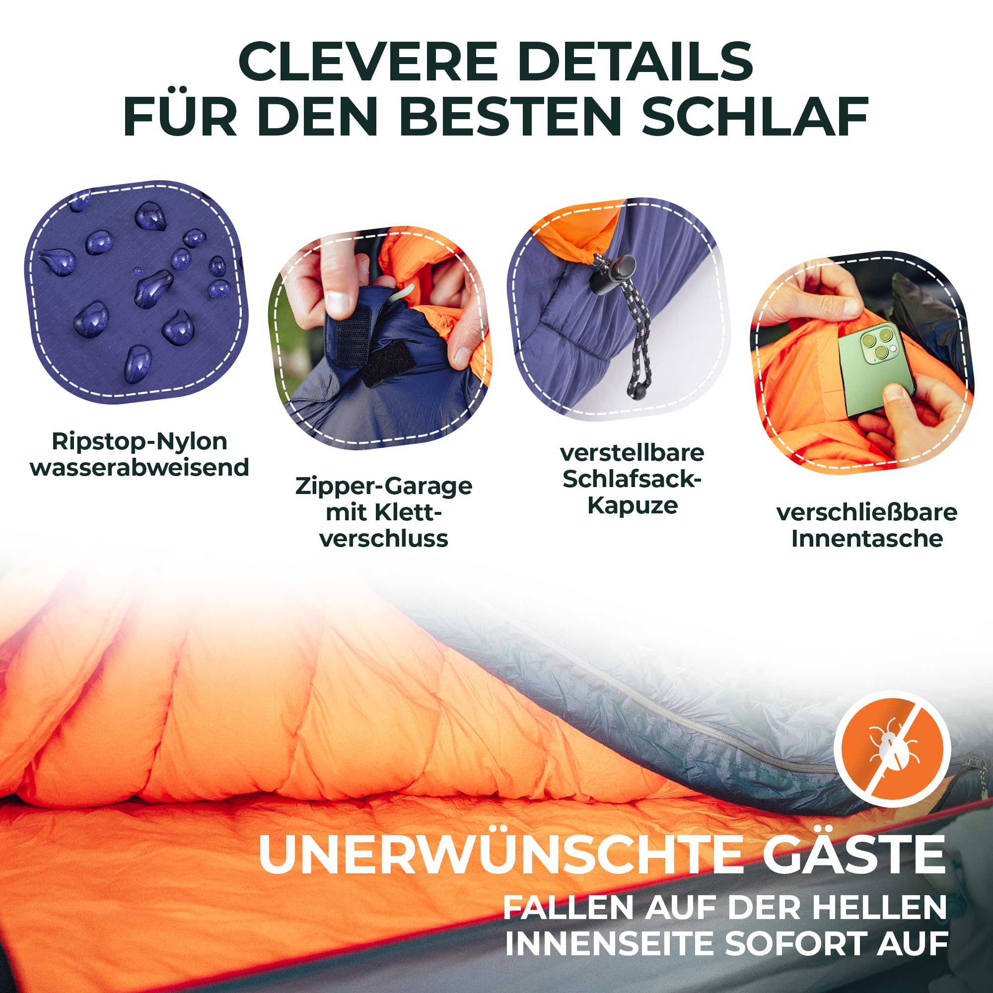 TOURBOLD® Daunenschlafsack Outdoor | 3 Jahreszeiten | Ultraleicht (1250 g) | Kleines Packmaß | Extra Langer Reißverschluss | Komfort-Schnitt | Mumienschlafsack | Camping Trekking Bergsteigen
