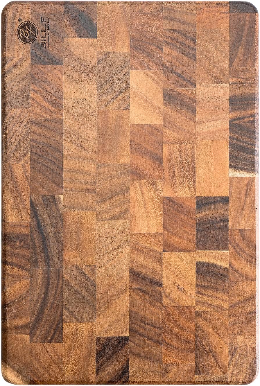 End Grain Cutting Board, 14" x 9.4" x 1", Acacia Wood Cutting Board,Reversible Heavy-Duty Wooden Chopping Board, Butcher Block for Kitchen, Multipurpose Cutting Board with Easy Grip Handle