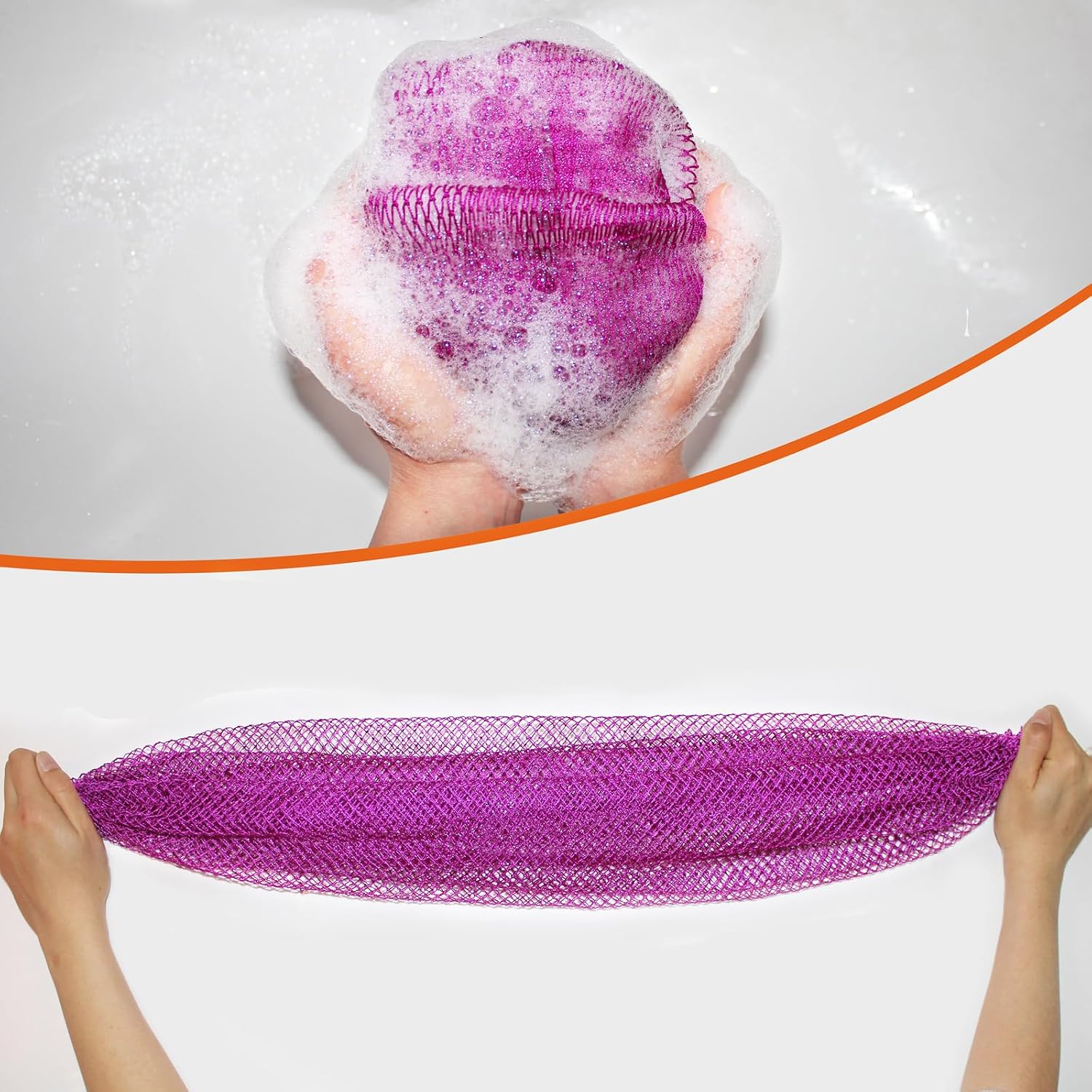 African Net Sponge Authentic African Exfoliating Net Sponge with Knots Real Sapo Sponge with Handles Afro Scrub Net Bath Cloth for Shower (Purple) image 3