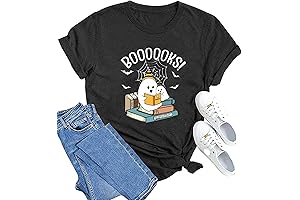 Halloween Teacher Shirts Women Booooks Pumkin Graphic Tee Book Lover
