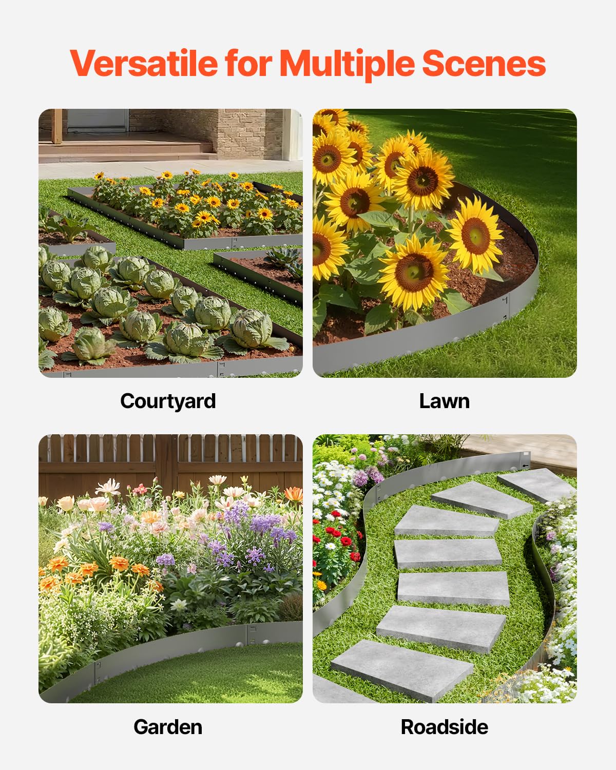 VEVOR Bordatura in Acciaio Metallo Antiruggine per Giardino, Bordatura Pieghevole per Prato Resistente, Facile da Installare, Divisorio Aiuole, Grigio Scuro 5 Pezzi 990 x 207 x 1,5 mm