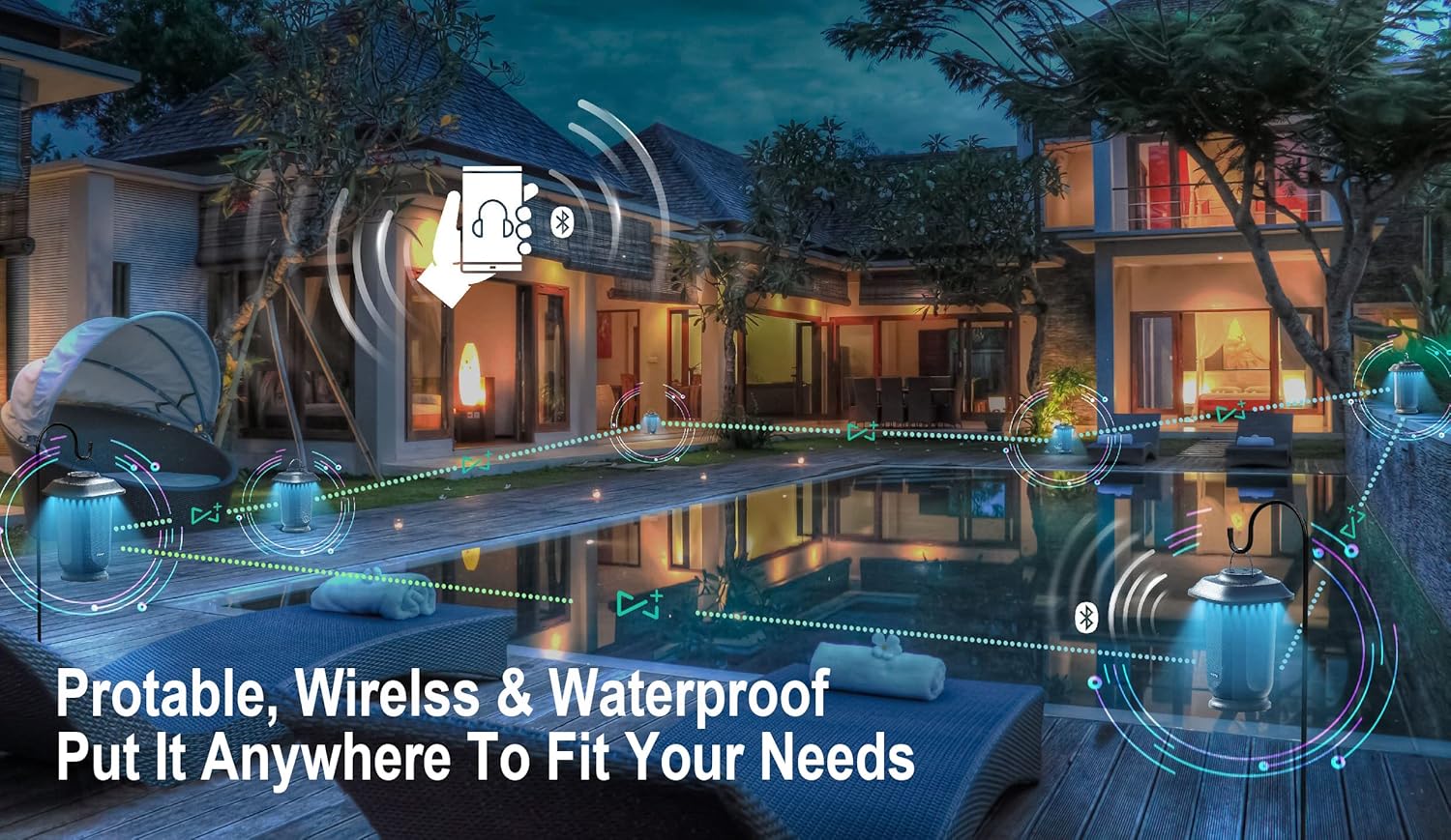 Sky Tower Bluetooth Speaker with LED Lights, Wireless Loud Stereo Sound Lantern Speakers, TWS True Wireless Stereo Pairing Patio Speakers