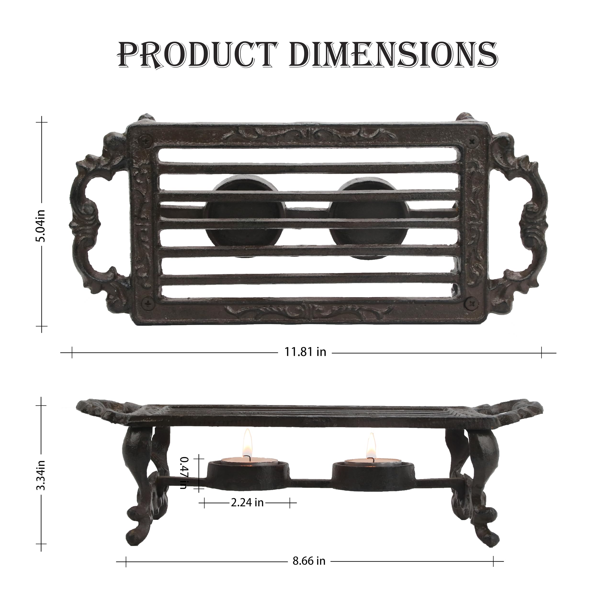 Cast Iron Teapot Warmer with Heat-Resistant Gloves – Durable Simmer Pot for Tea, Coffee & Food, Heavy-Duty Teapot with Warmer for Desk or Home, Includes 2 Candles