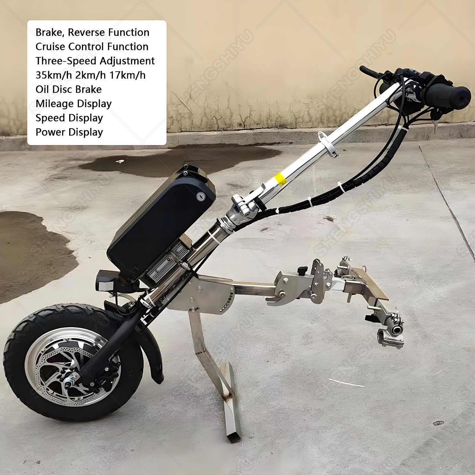 Dispositivo De Tracción para Silla De Ruedas De 500 W,Máquina De Tracción Eléctrica con Luz Delantera,3 Velocidades,Autonomía hasta 65km,Avance/Retroceso con Un Botón B