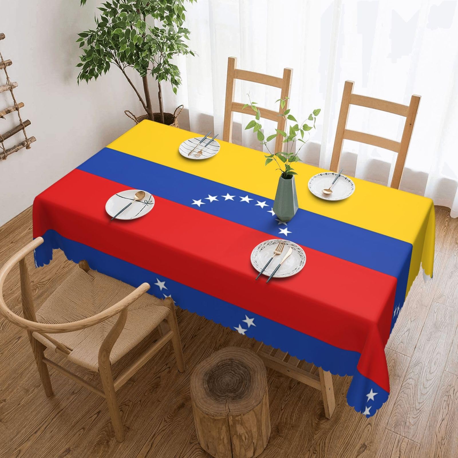 HLSBSSL Flag of Venezuela Patterned square lace tablecloth, wrinkle-resistant and durable, suitable for dining tables, parties, etc.