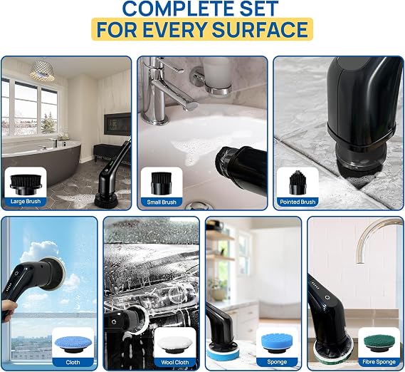 2025 Upgraded Electric Spin Scrubber Shower Scrubber with Long Handle, Cordless Electric Cleaning Brush, 400 RPM Dual-Speed, IPX5 Waterproof, 90-Min Runtime, 8 Brush Heads for Powerful Cleaning