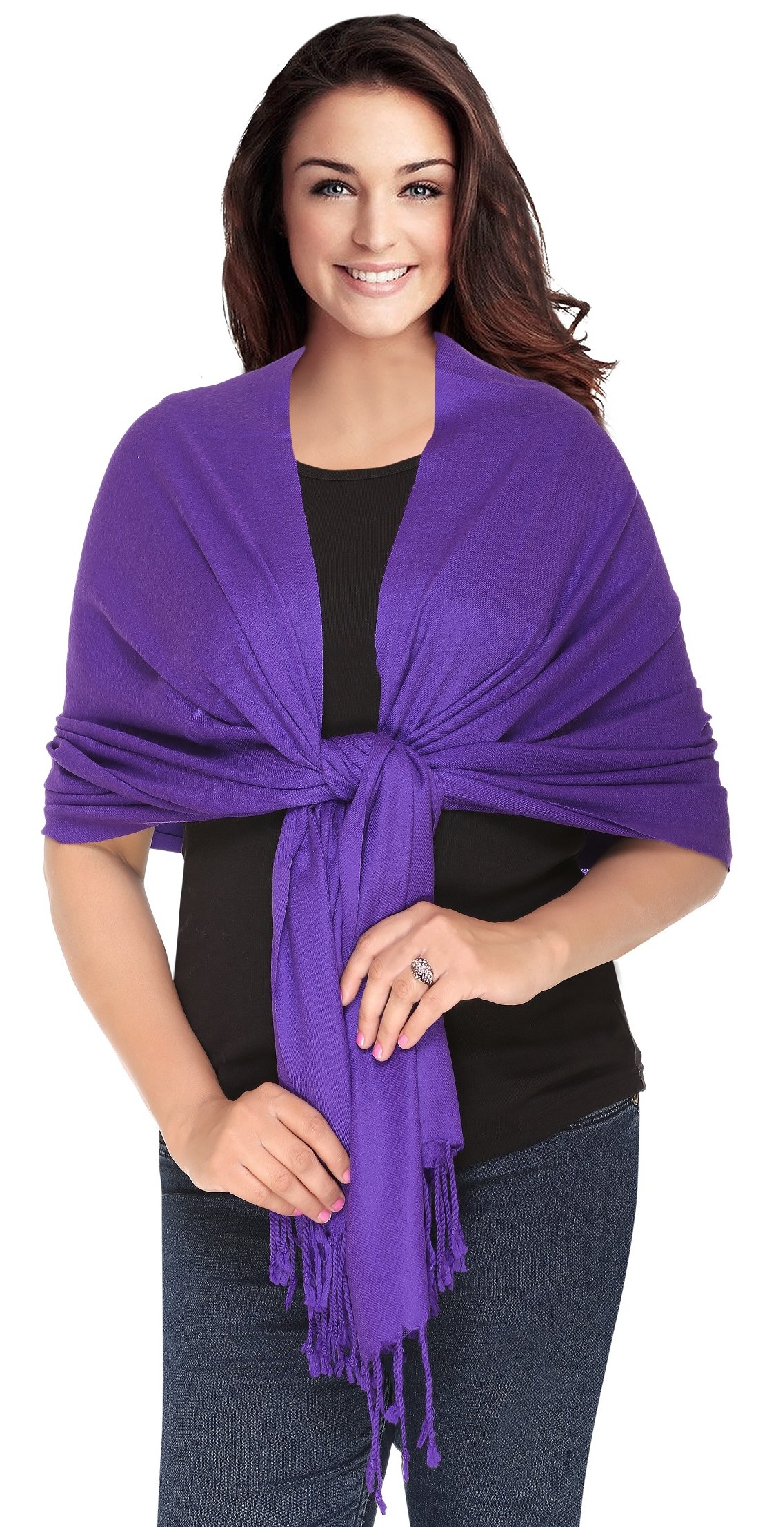 World Of Shawls Women's Purple Luxurious Kashmiri 100% Fine Wool Pashmina Shawl Wrap Scarf (Purple)