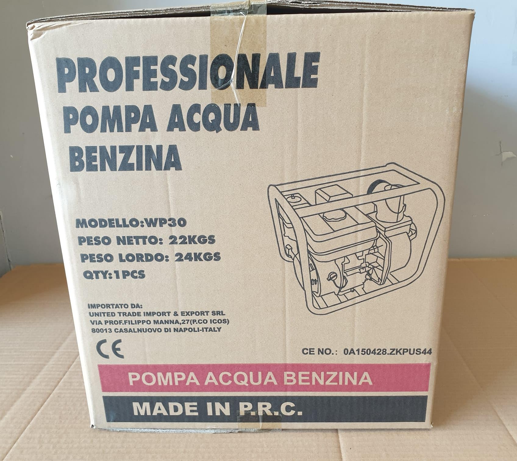 UNITED TRADE MOTOPOMPA A SCOPPIO AUTOADESCANTE HP PREVALENZA 30MT. - MOTORE 4 TEMPI - OMAGGIO CUFFIE ED OCCHIALI PROTETTIVI