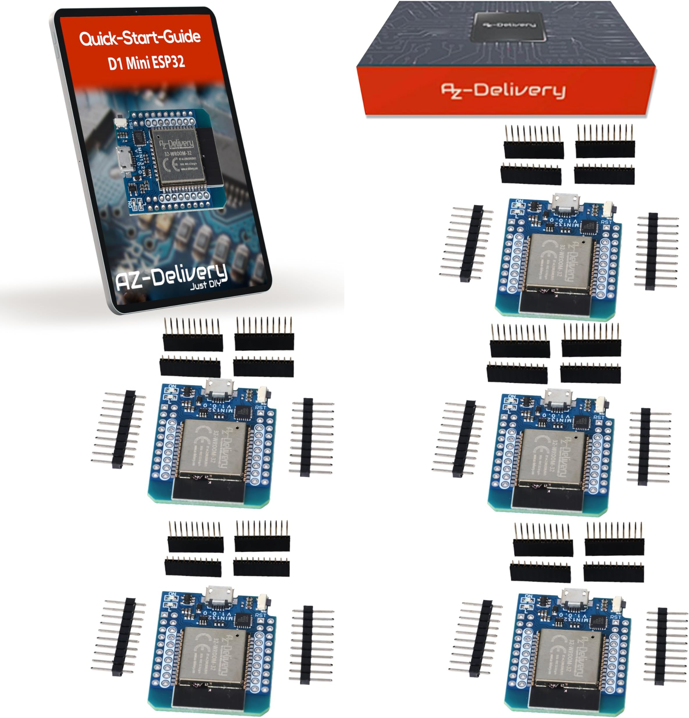 D1 Mini NodeMCU ESP32 ESP-WROOM-32 WLAN WiFi Bluetooth IoT Development Board 5V compatible with Arduino including E-Book! (Pack of 5)