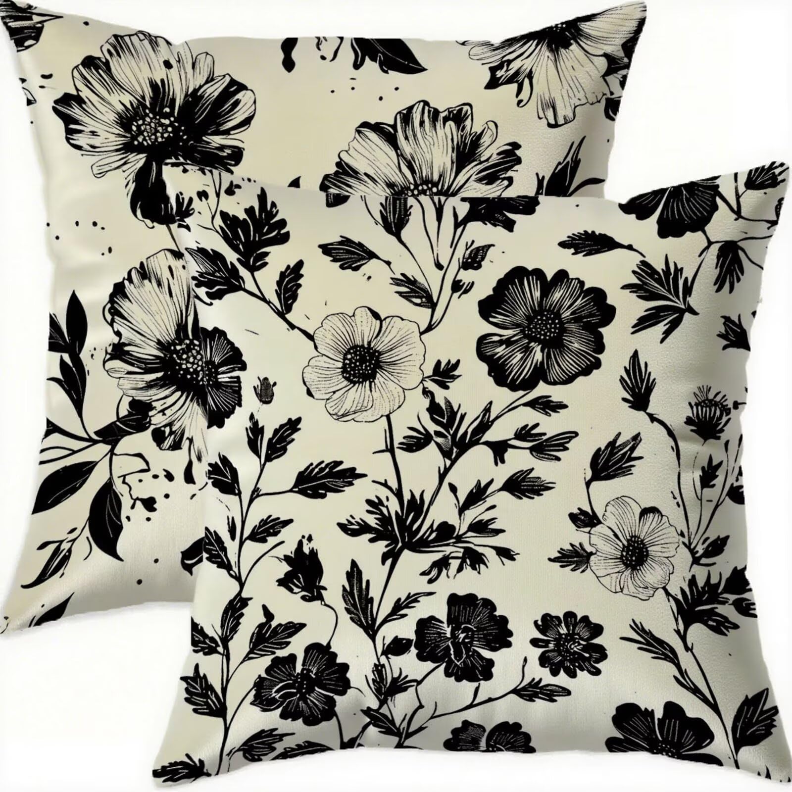 Housse de coussin 65x65 imperméable noire en velours avec zip invisible x2