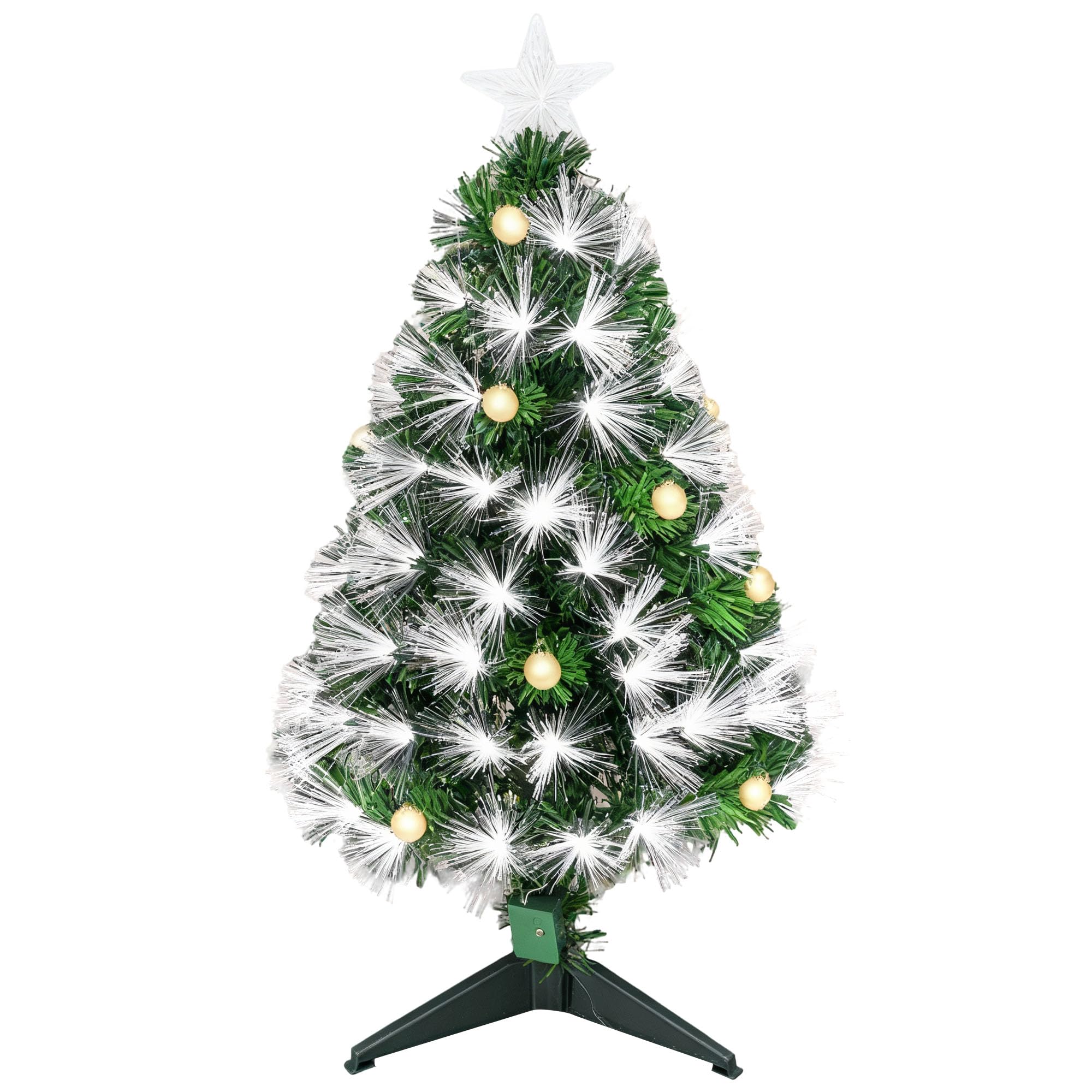 HOMCOM Albero di Natale Artificiale 90cm con Luci Incorporate e 90 Rami, Albero di Natale con Luci a LED e Fibre Ottiche, Base Pieghevole Rimovibile