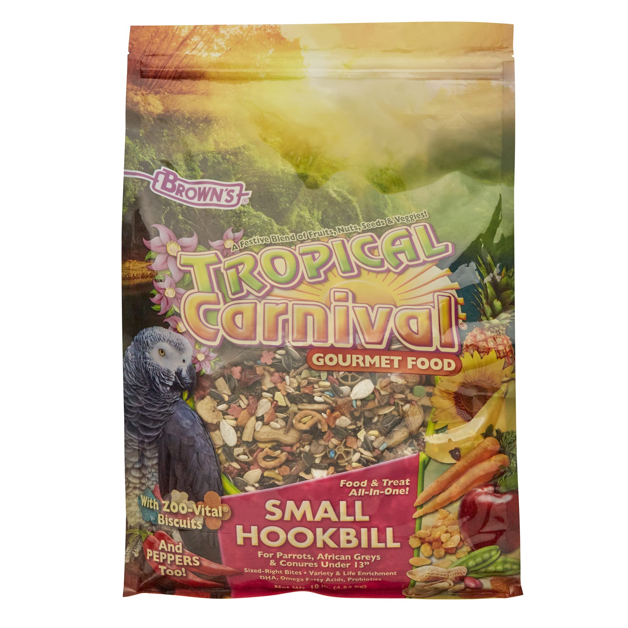Tropical Carnival Small Hookbill Food – Gourmet Blend with Fruits, Nuts & Seeds, 10 Pounds, Omega 3 & Natural Preservatives, Supports Digestion