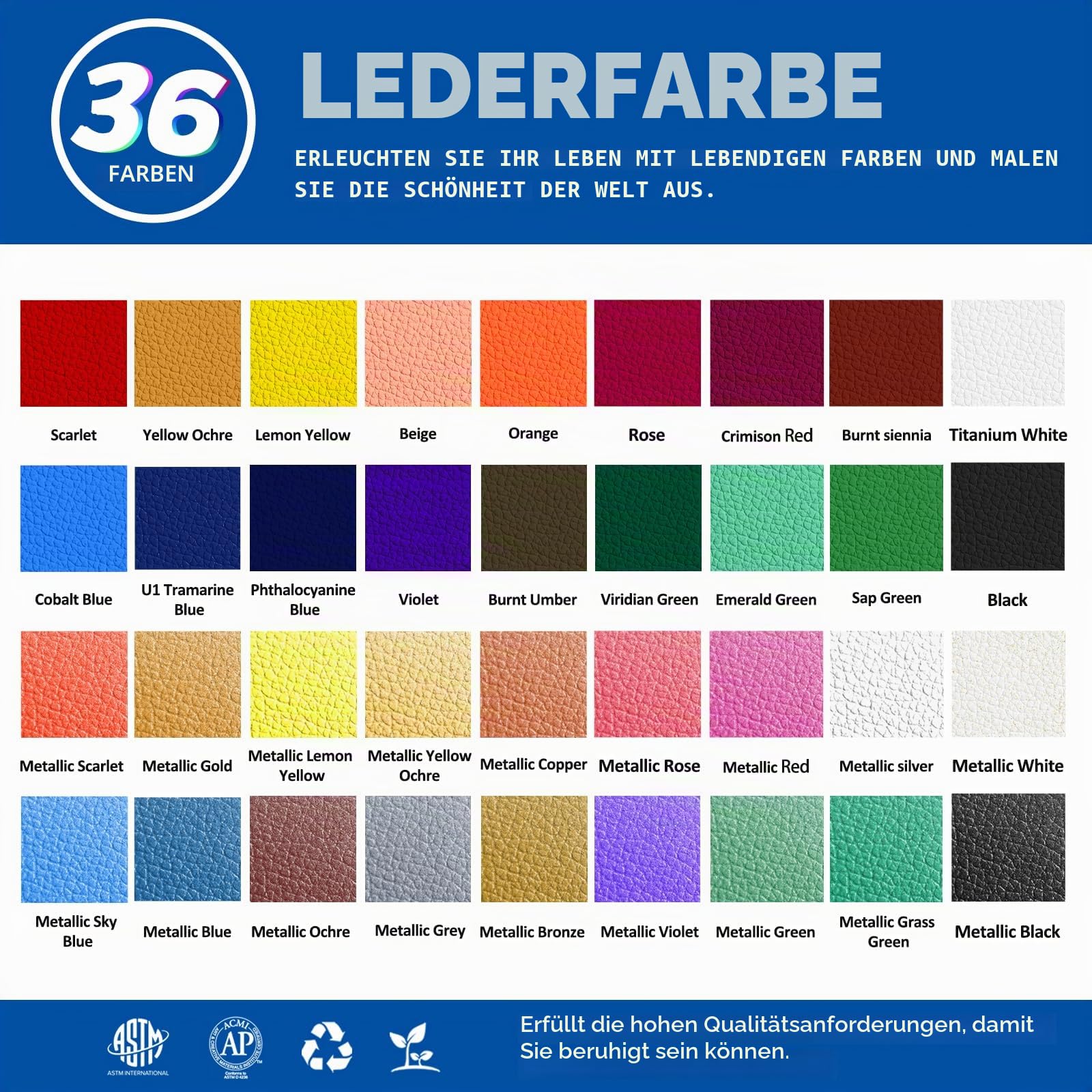 Colorful Acryl-Lederfarbe, Set mit 18 Farben, für Schuhe, Accessoires, Turnschuhe, Taschen, Geldbörsen – wasserdicht, flexibel, langlebig