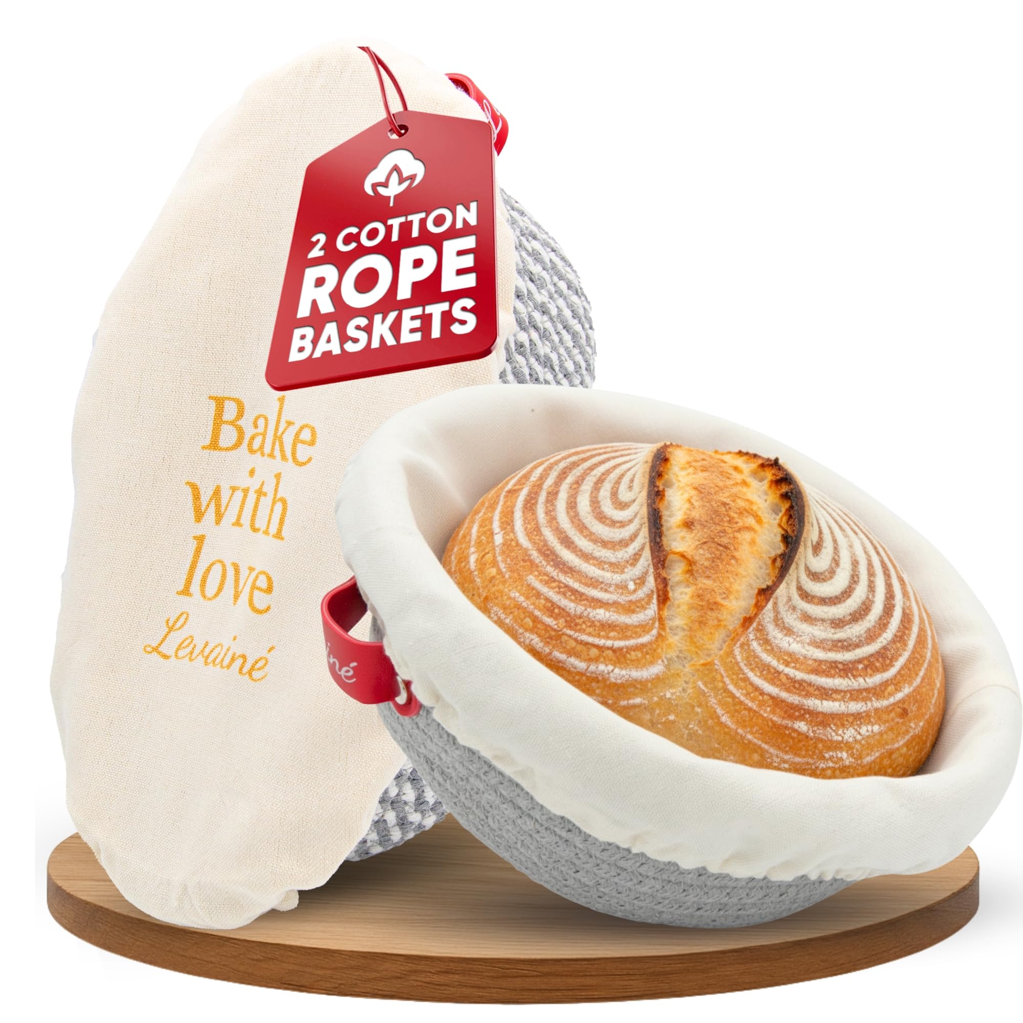 Levainé Oval & Round Bread Proving Baskets Set with Washable Liners & Covers – Cotton Rope Banneton Proofing Baskets for Dough Rising, Sourdough & Yeast Bread Baking at Home
