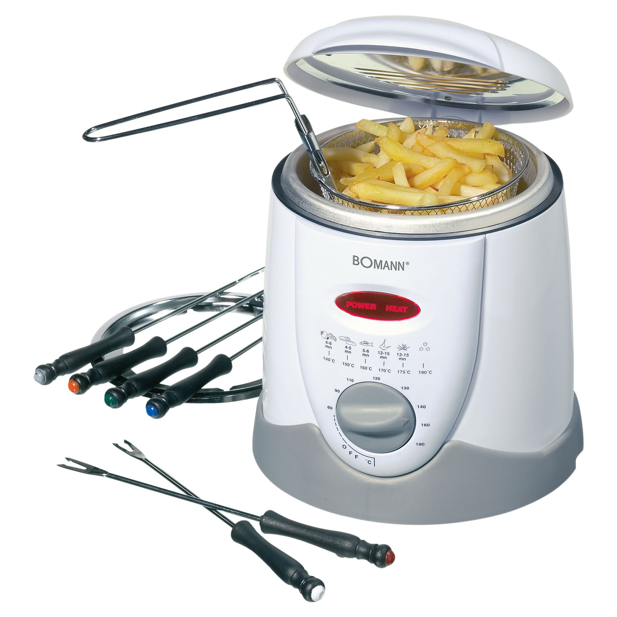 Bomann FFR 1290 CB – Fryer and Fondue Capacity, 1 L, 6 Fondue Forks, 900 W, White/Grey