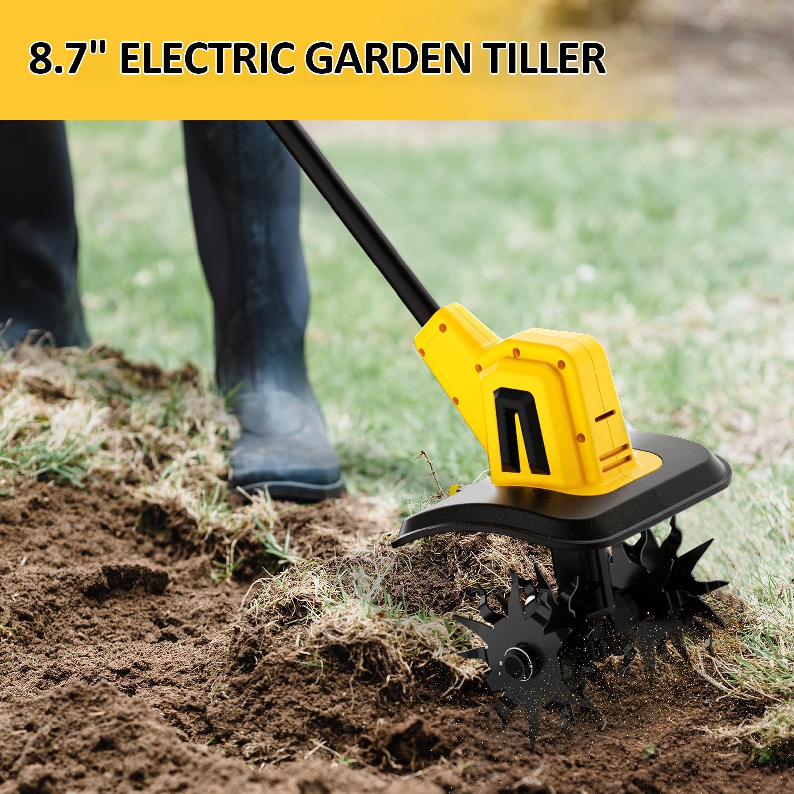 Cultivador eléctrico de jardín, rotovador de jardín ligero, escarificador de césped con 4 cuchillas, mango ajustable, 22 cm de ancho, 16 cm de profundidad, para suelo